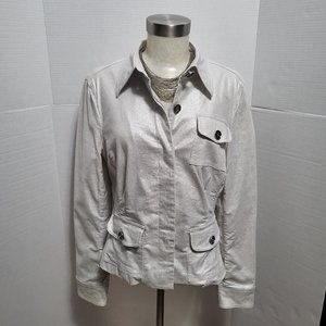 Cache Silver Shimmer Jean Jacket Sz 10